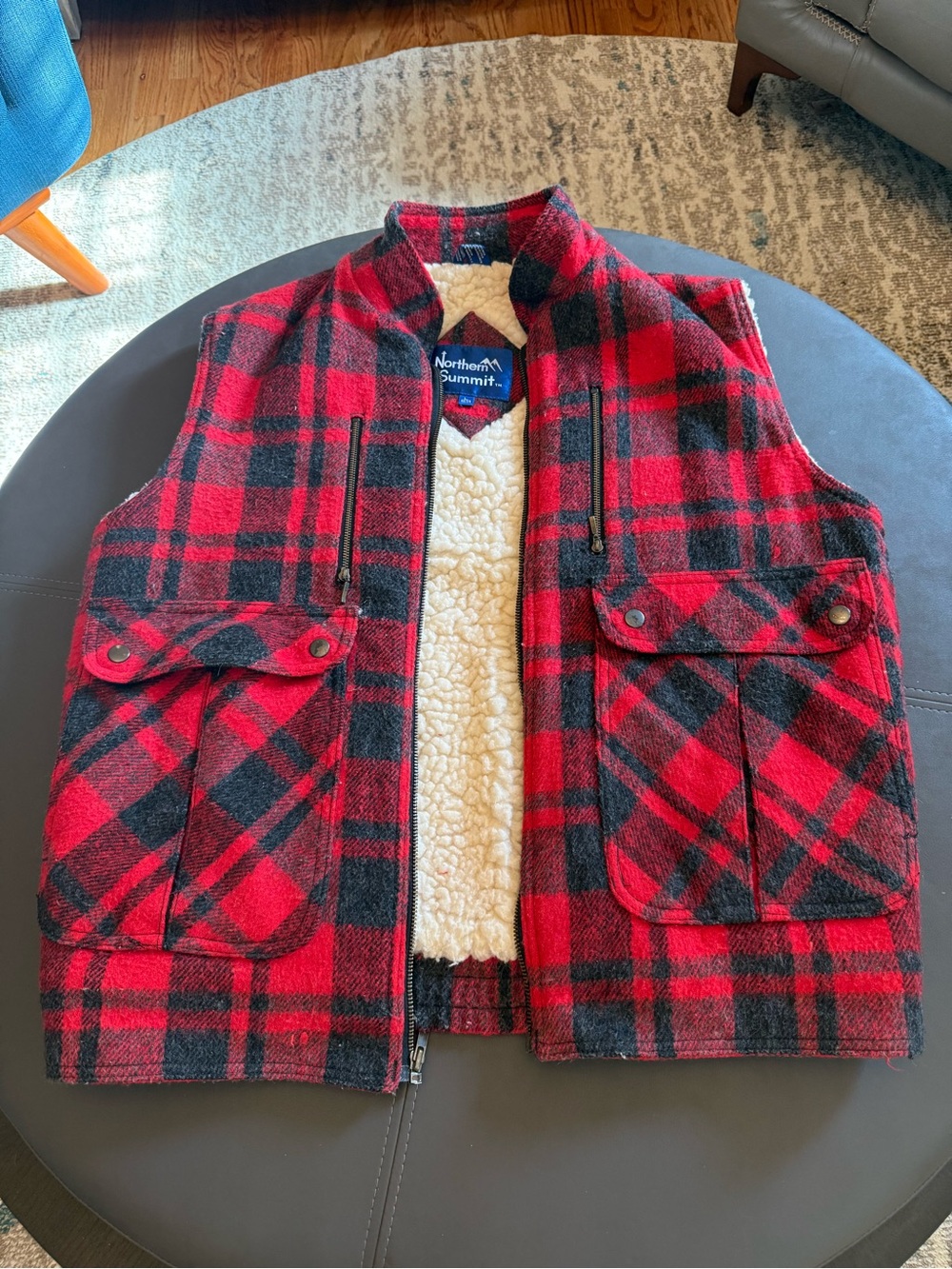 Northern Summit L Buffalo Plaid Sherpa Lined Wool Vest Vintage